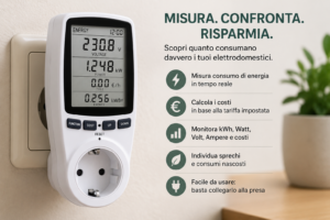 Misuratore di consumo elettrico da presa